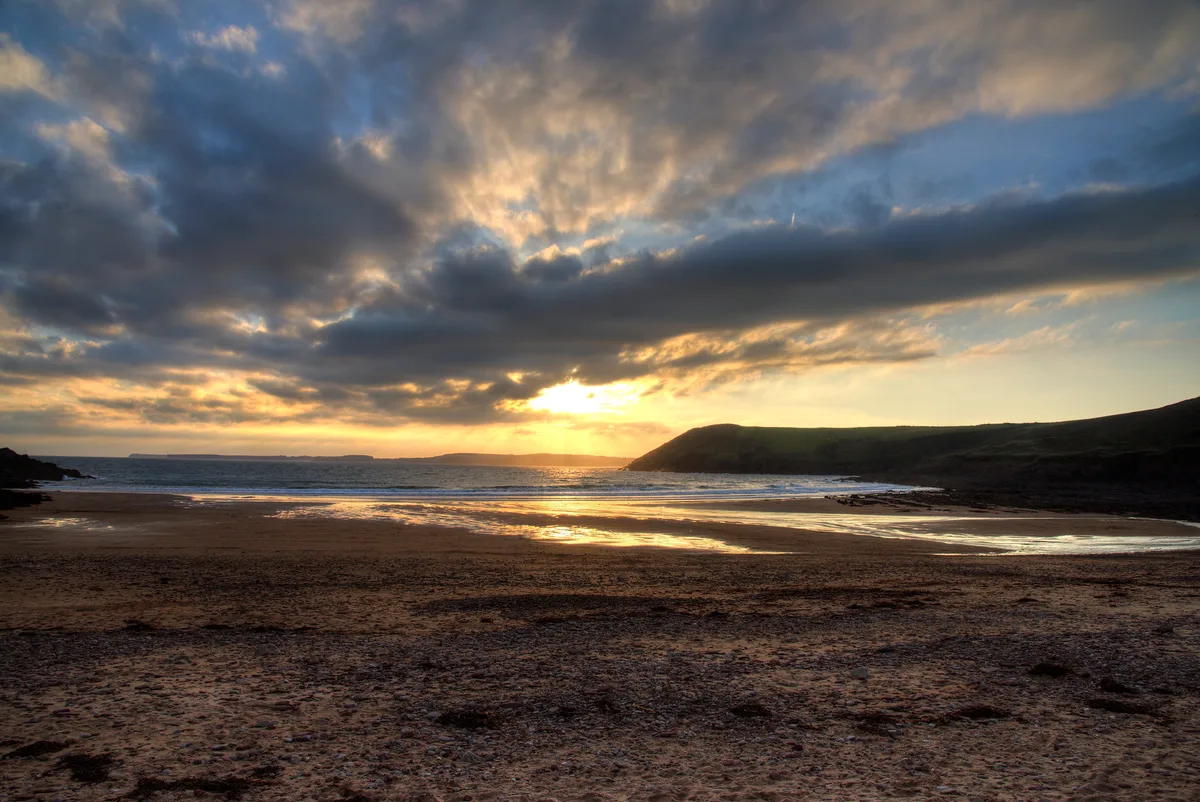 Praia de Manorbier, Manorbier, Wales, Reino Unido